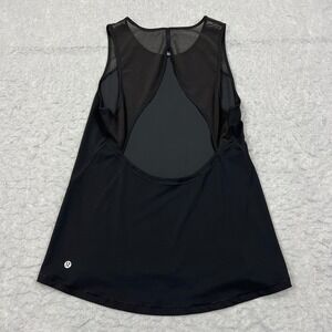 Lululemon For The Run Tank Women's 6 Black Mesh Open Back Cutout Top Yoga W1AWXS